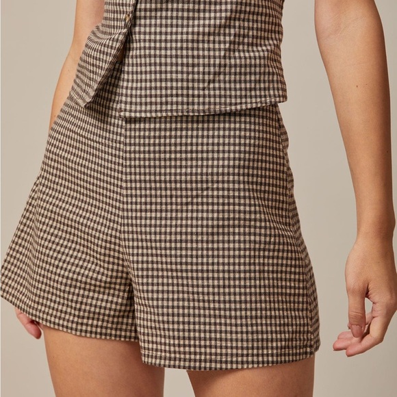 RIHOAS Pants - Rihoas Brown High Waisted Plaid Shorts